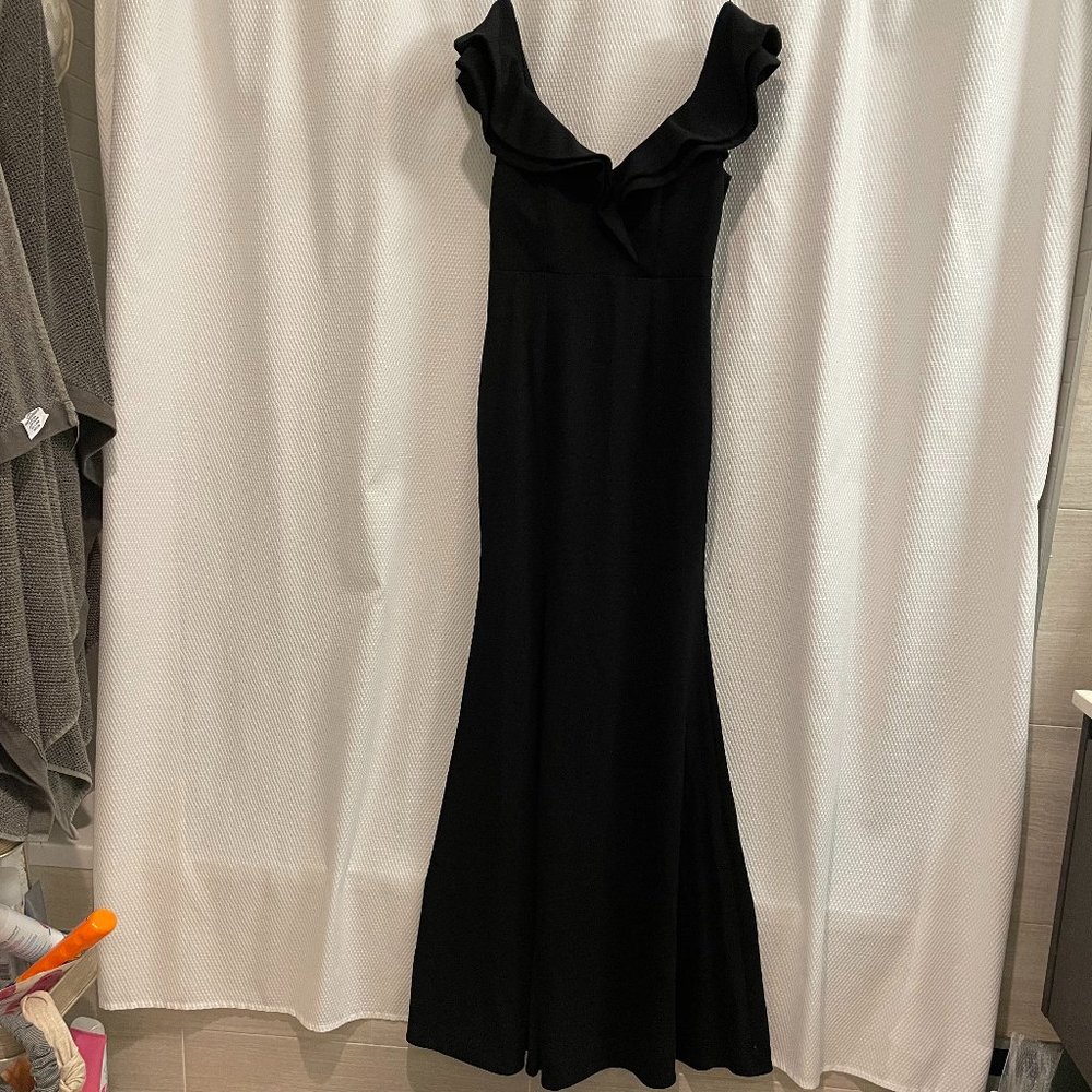 Black mermaid gown with off-shoulder ruffled straps - NEVER WORN